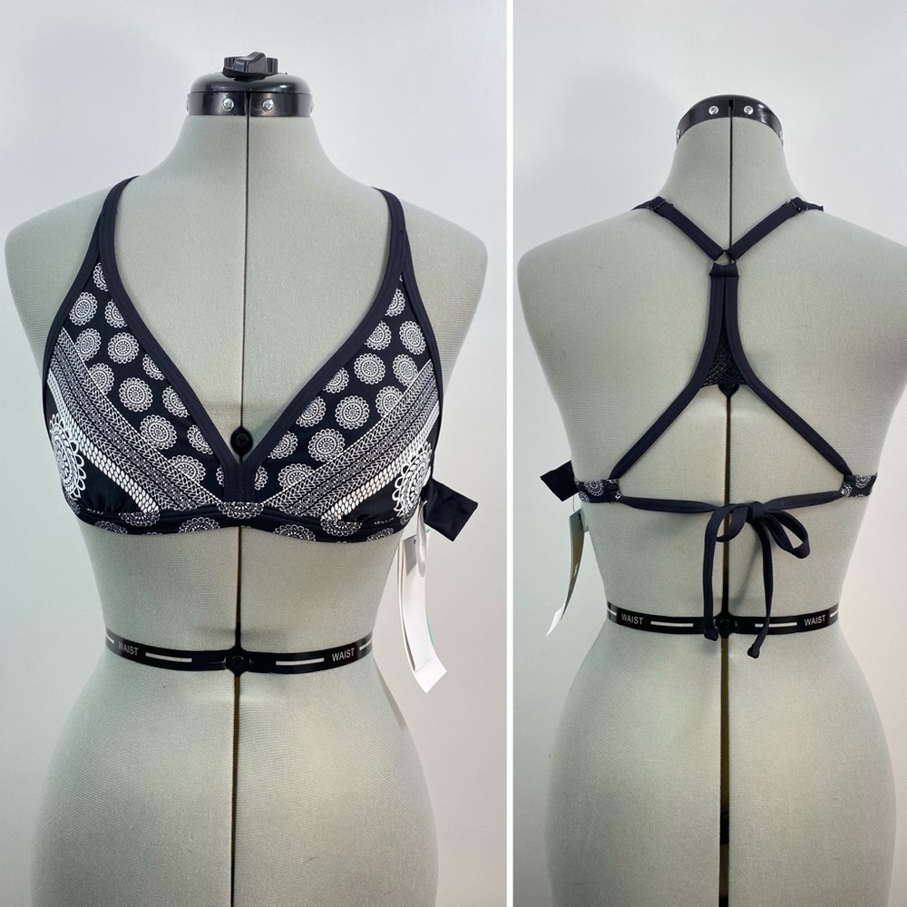 NWT Beach House Racerback Tie Bikini Top Black & White Size 4 Small Adjustable